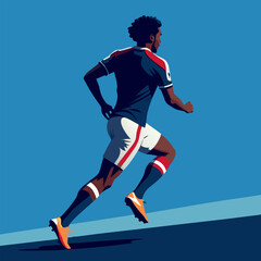 black soccer gamer seen from back runnig, vector illustration flat 2