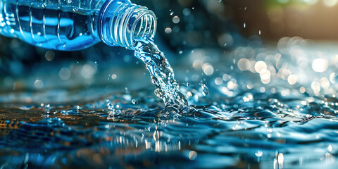 Wall Mural - Macro photo pouring water from a bottle