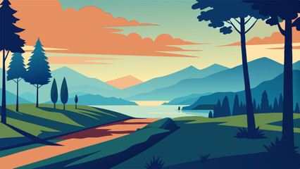 summer landscape with trees, in summer colours, and a few more details without a character, vector