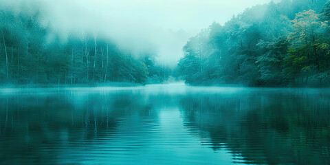 Poster - Foggy lake at night