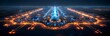 © Premium Graphics - Vector depiction of a futuristic airport with vertical takeoff and landing pads symbolizing innovation in transportation where air travel is revolutionized to be more efficient and accessible