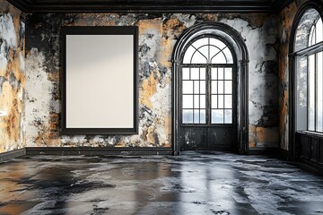 Poster - Empty Room with Black Frames and Vintage Windows