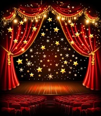 Canvas Print - Red Curtain Stage with Golden Stars