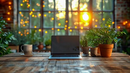 Poster - Workplace, laptop for business meeting and data analytics and graphs maps and charts in a large modern digital company