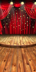 Poster - Red Stage Curtains With Gold Stars Background