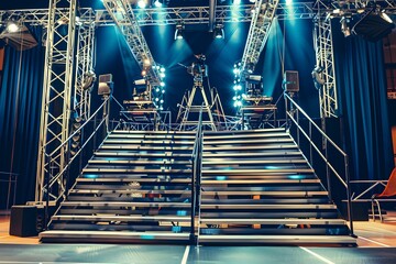 Poster - Metal Stage Stairs With Lights And Camera Equipment