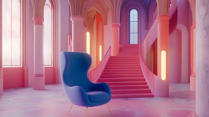 Wall Mural - Pink and Blue Interior Design with a Blue Chair