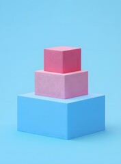 Sticker - Stack of Three Pastel Pink and Blue Cubes on Blue Background