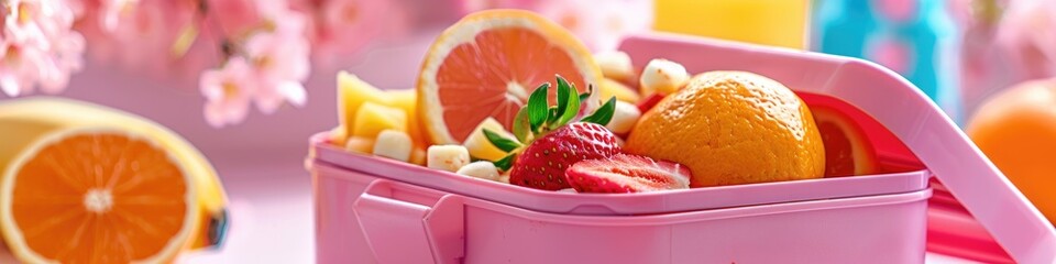 Canvas Print - Nutritious treats in a pink lunch container at a fitness center