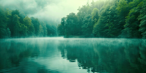 Poster - Foggy lake at night