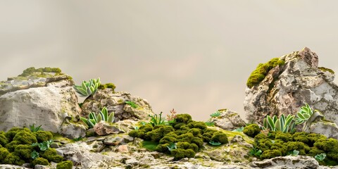 Wall Mural - Green Moss and Rocks Landscape Photography