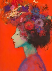 Wall Mural - Woman with Flowers in Her Hair