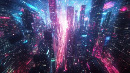 Poster - Neon-lit Cityscape with Streaks of Light