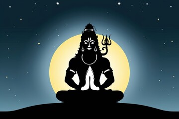 Silhouette Artwork of Meditating Lord Shiva at Night in India