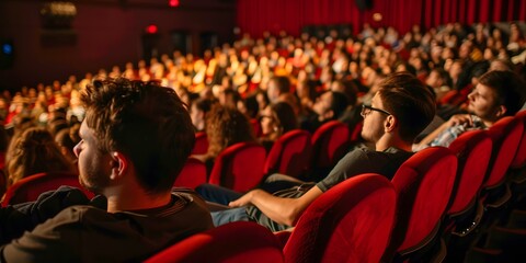 Canvas Print - Audience in Movie Theater with Red Seats