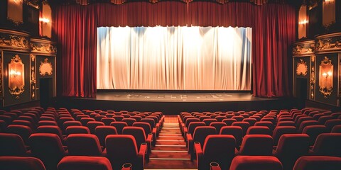 Canvas Print - Empty Seats in a Theater with Red Curtains and Stage