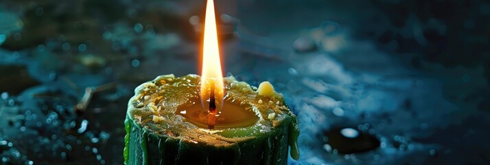 Poster - Green wax candle casting soft light