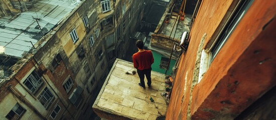 Aufkleber - A Person Standing On a Rooftop Overlooking a City