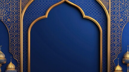 Wall Mural - Golden Archway and Domes with Blue Islamic Pattern Background