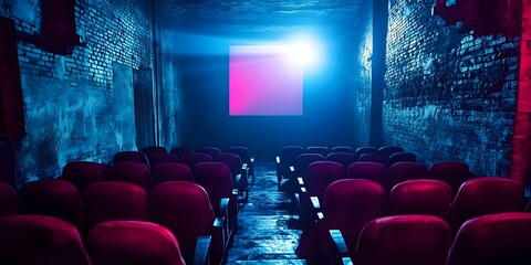 Poster - Empty Movie Theater Seats With Blue and Purple Lighting