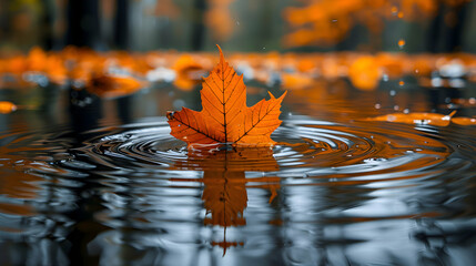 A single leaf floating on water with ripples spreading out, symbolizing the ripple effect of a small idea.