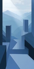 Poster - Abstract Blue Mountain Landscape with Geometric Shapes