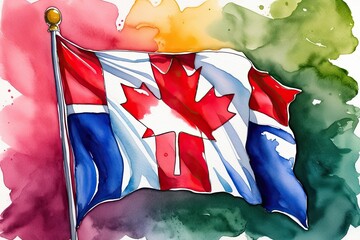 Vibrant Watercolor Artwork Celebrating the Canadian Flag