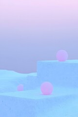 Poster - Abstract Pastel Pink Spheres on Blue Platforms