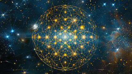 Wall Mural - stars twinkle across the night sky, forming a luminous network in the depths of space, creating a me