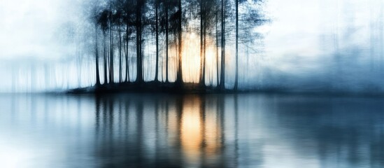 Poster - Silhouetted Trees Reflected in Misty Water