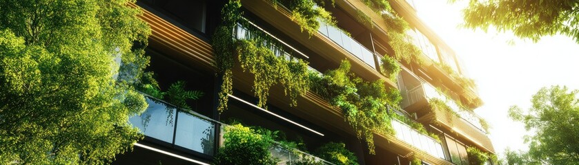 Poster - Modern Building with Lush Greenery and Balconies