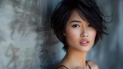 Poster - Beautiful asian woman with short haircut