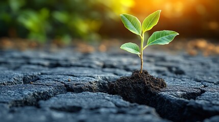 Wall Mural - Abstract illustration of single resilient seed breaking through concrete symbolizing growth resilience most unlikely of place where concrete crack represent obstacle of life seed root visualize