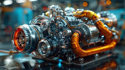 An artistic representation of a high-performance car engine