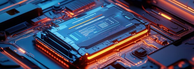 Poster - Futuristic Tech Motherboard with glowing orange lights