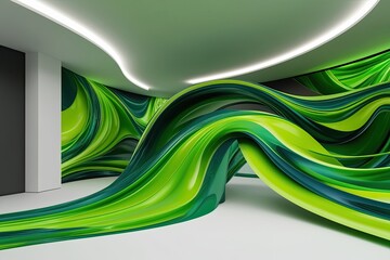 Poster - Dynamic 3D Visual Experiences Featuring Flowing Green Patterns for Modern Immersion