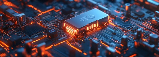 Poster - Illuminated Microchip on a Circuit Board