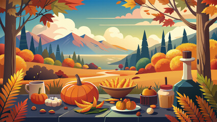 happy thanks giving poster design copy space without text, vector illustration flat 2