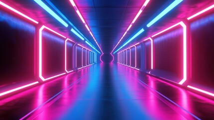 Wall Mural - Futuristic Neon-Lit Corridor with Pink and Blue Lights