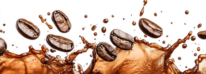 Coffee Beans Splashing in Brown Liquid