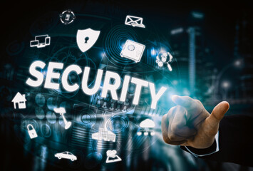 Poster - cyber security and digital data protection concept. icon interface showing secure firewall technolog