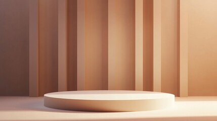 Poster - Minimalist display stage with soft lighting and textured walls in a neutral color palette