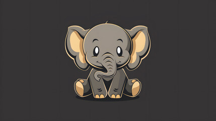 Cute elephant cartoon illustration. Isolated on dark brown background.