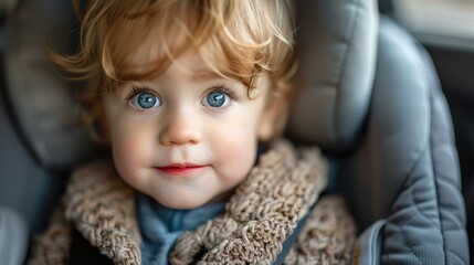 Wall Mural - A young child with blue eyes looks into the camera. AI.