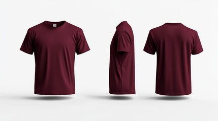 Sticker - Plain Burgundy T-Shirt Display from Multiple Angles Generative AI