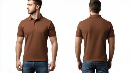 Poster - Front and Back View of a Brown Polo Shirt Generative AI