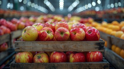 Wall Mural - Fresh apples in a wooden crate - generative ai