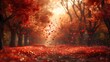 © studio clever - Romantic autumn scene with falling hearts in forest - generative ai