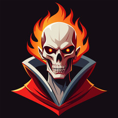 fire is coming out of the vampire skulls mouth on white background, vector illustration flat 2