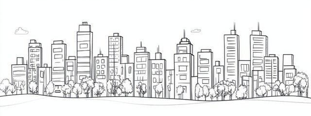 Building city line one continuous outline single art sketch skyline. City illustration building line silhouette house doodle apartment construction cityscape urban architecture hand background linear.